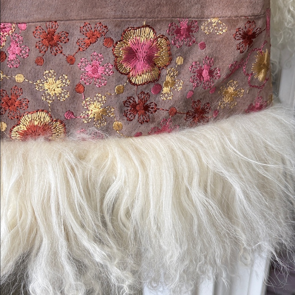 RARE Brown and Cream Penny lane style leather and sweater embroidered jacket. S. - Picture 8 of 11